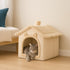Cabane pour chat intérieur en peluche beige avec entrée arrondie
