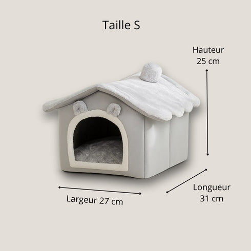 Cabane pour chat intérieur en peluche grise, dimensions taille S 27×31×25 cm