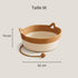 Dimensions taille M de la corbeille en osier pour chat : 42 cm de diamètre et 14 cm de hauteur, bicolore beige et blanc.