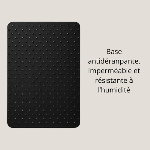 Vue du dessous du coussin chat cocooning avec base noire antidérapante, imperméable et résistante à l’humidité.