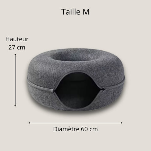 Dimensions du donut pour chat gris foncé (taille M) : diamètre 60 cm, hauteur 27 cm.
