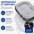 Infographie d’un grand lit pour chat imperméable et déhoussable avec fermeture éclair, protection contre l’humidité et housse amovible facile à nettoyer.