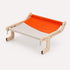 Hamac de fenêtre sans ventouse orange et gris avec structure en bois ajustable pour chat.