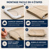 Guide de montage en 4 étapes pour hamac de fenêtre pour chat avec armature, housse, câbles métalliques et ventouses transparentes.