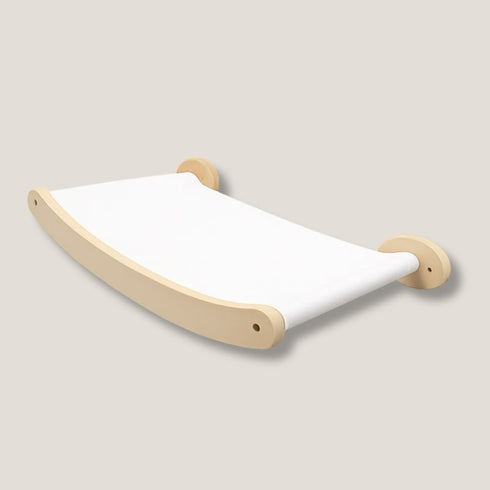 Hamac mural pour chat en bois avec toile blanche, vue produit