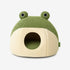Igloo pour chat vert et beige, niche douce avec entrée ronde, vue de face