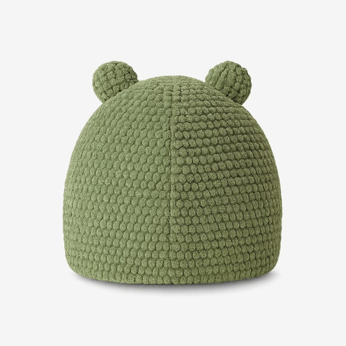 Igloo pour chat vert, texture matelassée, vue de dos sur fond blanc