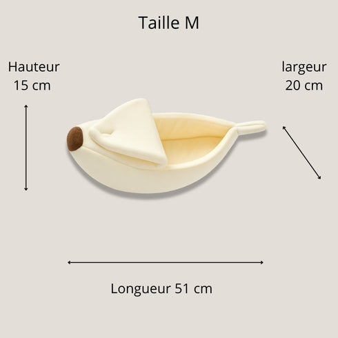 Dimensions du lit banane pour chat taille , 51 cm de longueur, 20 cm de largeur et 15 cm de hauteur