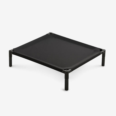 Lit pour chat sur pied en tissu plein noir, présenté en studio sur fond blanc.