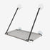Lit en hauteur gris pour chat avec structure suspendue, sangles noires et fixation par ventouses pour fenêtre.