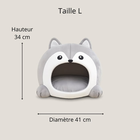 Loveuse pour chat grise taille L : hauteur 34 cm, diamètre 41 cm.