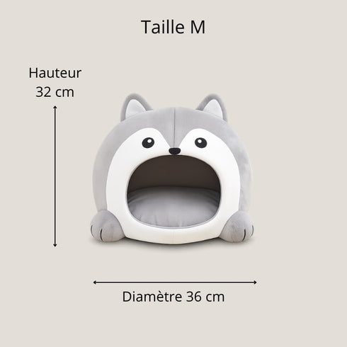 Loveuse pour chat grise taille M : hauteur 32 cm, diamètre 36 cm.