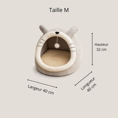 Maison douillette pour chat taille M, 40 × 40 cm, hauteur 32 cm.
