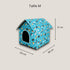 Niche pour chat extérieur hiver bleue, taille M, avec dimensions indiquées.