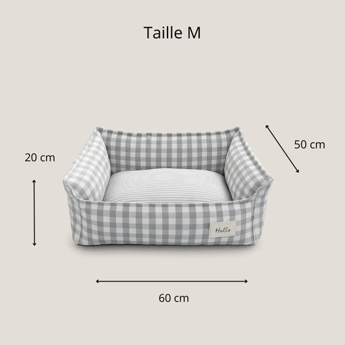 Panier chat de bureau vichy gris taille M avec dimensions 60 × 50 × 20 cm.