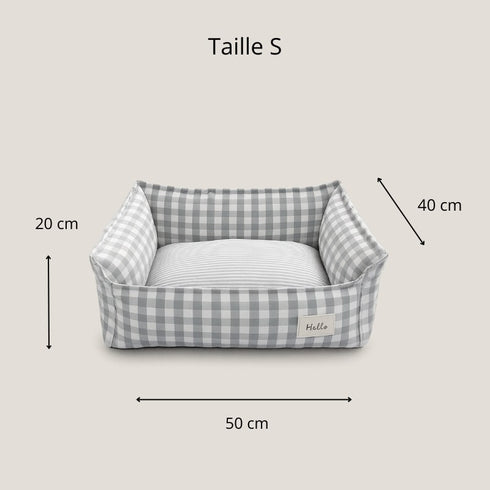 Panier chat de bureau vichy gris taille S avec dimensions 50 × 40 × 20 cm.