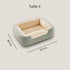 Schéma des dimensions du grand panier pour chat en taille S, montrant les mesures de largeur et de profondeur pour choisir la taille adaptée.