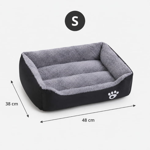 Panier chauffant pour chat noir et gris taille S avec rebords moelleux et dimensions 48 x 38 cm pour petits chats.