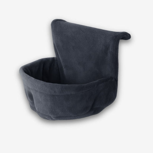 Panier radiateur pour chat en tissu gris foncé, présenté seul en vue studio sur fond blanc.