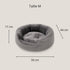 Panier rond pour chat gris en taille M avec rebords épais et coussin moelleux, dimensions 50 cm de diamètre, 44 cm de largeur et 17 cm de hauteur.