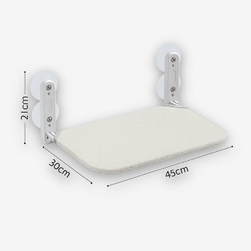 Perchoir de fenêtre pour chat en tissu beige avec dimensions indiquées : 45 cm de longueur, 30 cm de profondeur et 21 cm de hauteur.