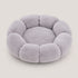 Petit coussin pour chat en peluche gris clair, couchage rond moelleux et confortable.