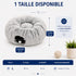 Guide des dimensions de la tanière pour chat en peluche grise avec tunnel circulaire, diamètre total de 80 cm et entrée de 26 cm pour chats jusqu’à 9 kg.