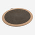 Tapis griffoir rond pour chat en carton ondulé et bordure beige, conçu pour satisfaire l’instinct de griffade tout en offrant un espace de repos.