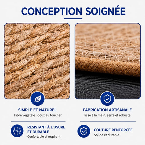 Détails d’un tapis griffoir pour chat en fibres naturelles avec tissage artisanal, coutures renforcées et texture résistante à l’usure