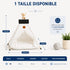 Guide des dimensions du tipi pour chat en tissu blanc avec structure en bois, taille M de 48 x 48 x 60 cm pour chats jusqu’à 7,5 kg.